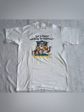 Vintage Party Animal 90s Retro Center Star Far Side Comic T Shirt Large L
